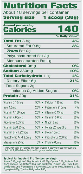 vega nutrional facts